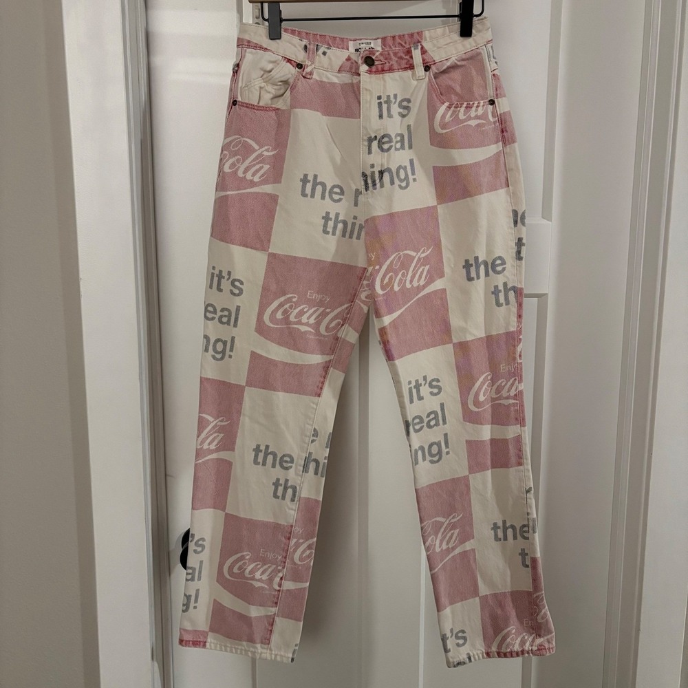 Rolla's Original Straight High Rise x Coca Cola Print Jeans Womens Size 29 Retro